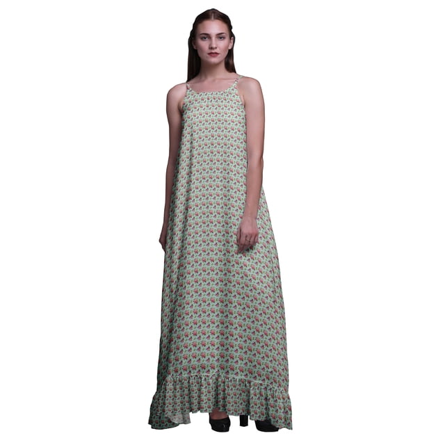 Bimba Chemise de Nuit Imprimée à Pois et Renoncules Floraux Pastel Menthe15 pour Femmes Robe Maxi à Bretelles Spaghetti Vêtements de Nuit TG