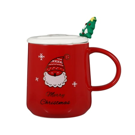 

1Pc Christmas Theme 500ml Water Mug Lovely Cartoon Ceramic Cup with Lid Spoon