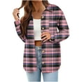 thumbnail image 2 of UQJfacai Womens Plaid Jacket Casual Lightweight Long Sleeve Button Down Flannel Shacket Shirt Collar Fall Winter Coat with Pocket, 2 of 7