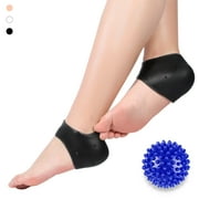 Plantar Fasciitis Gel Heel Protectors Heel Pads Kit,Cushions (Black) +1 Foot Massage Ball