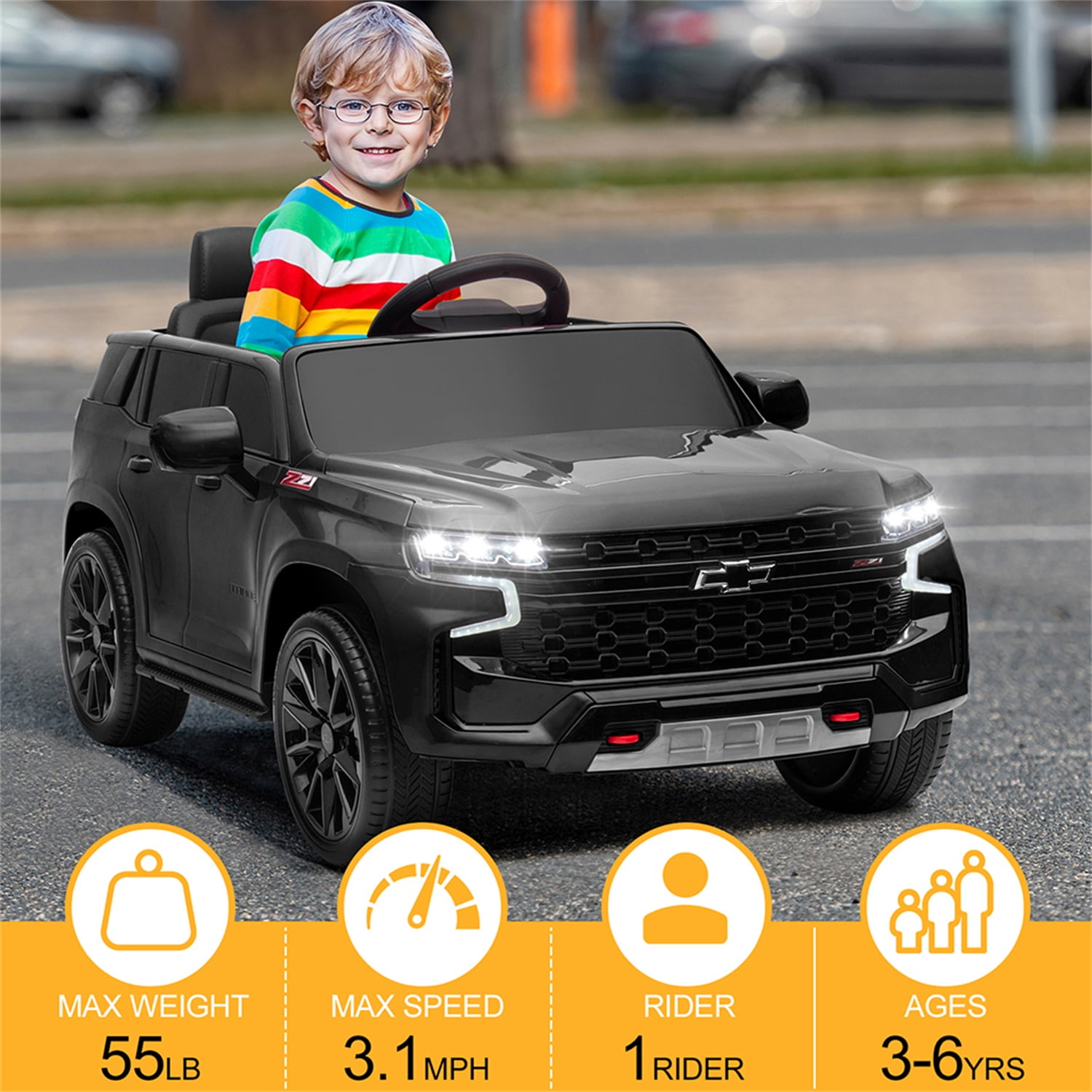 CIPACHO 12V Battry-Powered Kids Ride On Car with 2.4G Remote Control, Dual Drive Electric Ride, HL588 Chevrolet Tahoe SUV Gifts for Children Boys, Black CIPACHO 12V Battry-Powered Kids Ride On Car with 2.4G Remote Control, Dual Drive Electric Ride, HL588 Chevrolet Tahoe SUV Gifts for Children Boys, Black