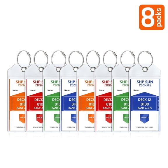 8Pack Cruise Luggage Tag Holders - Universal Clear Waterproof Suitcase Tags with Steel Loops & Zip Seal