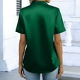 thumbnail image 6 of Women's Satin Blouse Tops Shirts Short Sleeve Button Down Solid Color Silk Satin Business Casual Office Work Daily Wear Elegant Dressy 2025 Trendy Regular Fit Shirt Green B XL, 6 of 7
