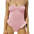 thumbnail image 2 of MSJUHEG One Piece Swimsuit Women,Pink Swimsuits for Women,Striped Swimsuits for Women,Ribbed Monokinis Swimsuit Bathing Suits Swimwear,Bandeau Tankini Swimsuits for Women,Ruffle Bikini Pink S, 2 of 9