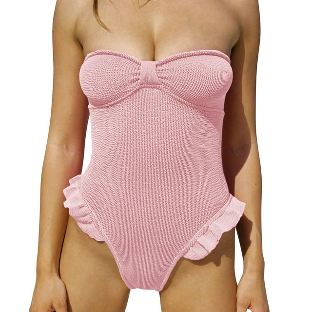 Aayomet Bathing Suit V Neck Monokinis Swimsuit Ladies Front Ruched Bathing Suits Swimwear (Pink, L)
