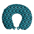 thumbnail image 1 of Abstract Travel Pillow Neck Rest, Illustration of Complex Geometric Patterns Successive Intertwined Squares, Memory Foam Traveling Accessory Airplane and Car, 12", Dark Teal and Teal, by Ambesonne, 1 of 2