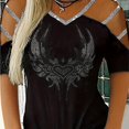 thumbnail image 1 of Camiseta con hombros descubiertos y diamantes de imitación, camiseta suelta informal con cuello en V para primavera y verano, ropa de mujer, 1 of 4