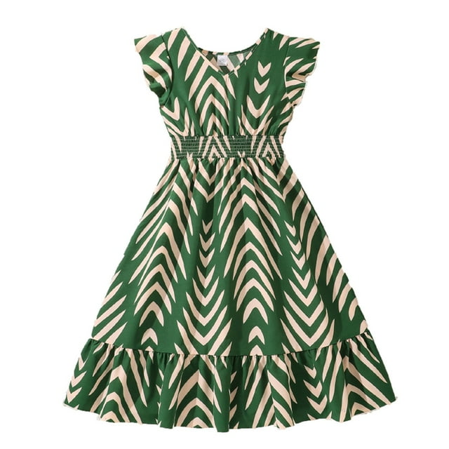 Robe Fille Enfant Manches à Volants Ligne A Robes Printemps Mode Robe pour Filles Robe de Demoiselle d'Honneur