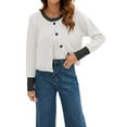 thumbnail image 2 of Women'S Cropped Cardigan Sweaters Fall Long Sleeve Open Front Button Down Color Block Knit Outwear Coats White S, 2 of 8