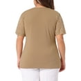 thumbnail image 3 of Agnes Orinda Women's Plus Size V Neck Short Sleeve Elegant Lace Ribbed Knit Summer Tunic Blouse 3X Brown, 3 of 6