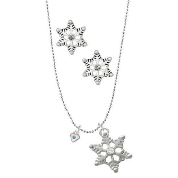 Delight Jewelry Silvertone Mini March - Hot Blue Crystal Heart Silver tone Snowflake Charm Necklace and Stud Earrings