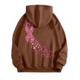 thumbnail image 4 of GEWSEY Women Hoodies Cancer Awareness Support Pink Ribbon with Butterfly Graphic Top Sweatshirt (Brown, XXL), 4 of 5