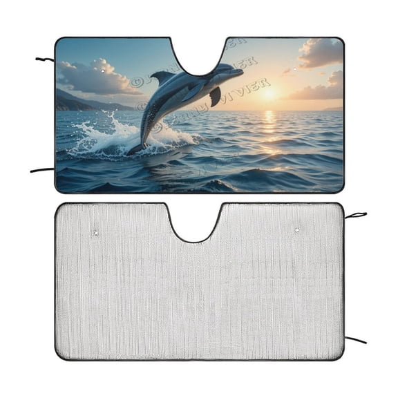 Dolphin Car Windshield Sun Shade Cute Dog, Funny Sun Shade Car Windshield, Car Shades for Front Windows, Car Shade Front Windshield Sun Blocker Visor 55"x30"