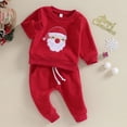 thumbnail image 2 of 2023-09-04 Lioraitiin 0-3Y trajes de Navidad para niños pequeños, sudaderas de manga larga con bordado de Papá Noel + conjunto de ropa de pantalones largos sólidos, 2 of 3