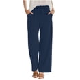 thumbnail image 4 of Diufon Linen Pants Women Summer Boho Wide Leg Palazzo Pants Casual Drawstring High Waisted Trousers with Pockets, 4 of 9
