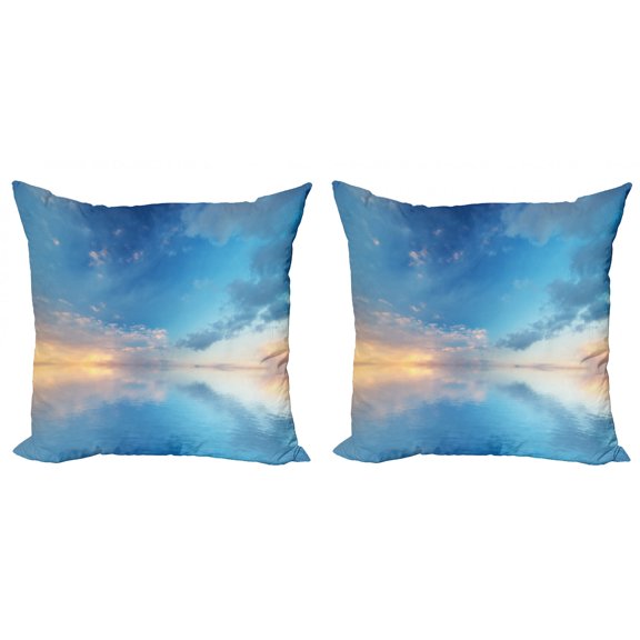Ambesonne Blue Throw Pillow Cover 2 Pack, Ocean Horizon Clouds Sky, 18", Blue