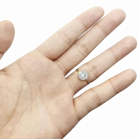 Natural Ethiopian Opal Ring, Opal Gemstone Ring, October Birthstone, Baguette CZ Ring Women Ring, Gold Micron, 925 Sterling Silver, Cluster Ring, Dainty Minimalist Stacking jewelry, Bridal Gift Ring