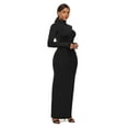 thumbnail image 3 of Plus Size Women's Turtleneck Velvet Maxi Dress Long Sleeve Casual Wide Shoulder Pad Ruched High Neck Bodycon Dresses, 3 of 5