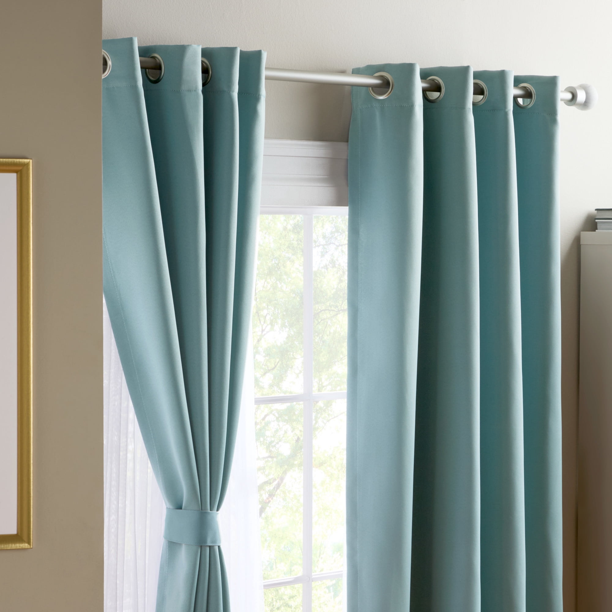 TOWN & COUNTRY LUXE Oslo Double Layer Indoor Curtains, Room Darkening and Sheer, Grommet Top, Energy Efficient, 2-Pack Set, 52"x84", Blue