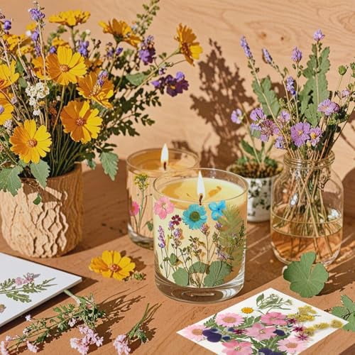 103pcs Natural Dried Flowers and Leaves Compressed for Resin Epoxy, Vacuum Packed DIY Pressed Flowers for Jewelry Making, Candle, Soap, and Nail Art Craft Supplies
