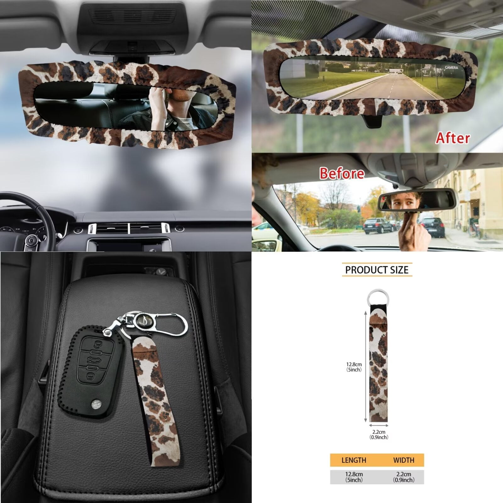 KUIFORTI Cow Print Car Seat Covers and Steering Wheel Cover and Seat Belt Covers 15 Pack Automotive Interior Accessories Seat-Covers-and-Accessorie, Easy to Install