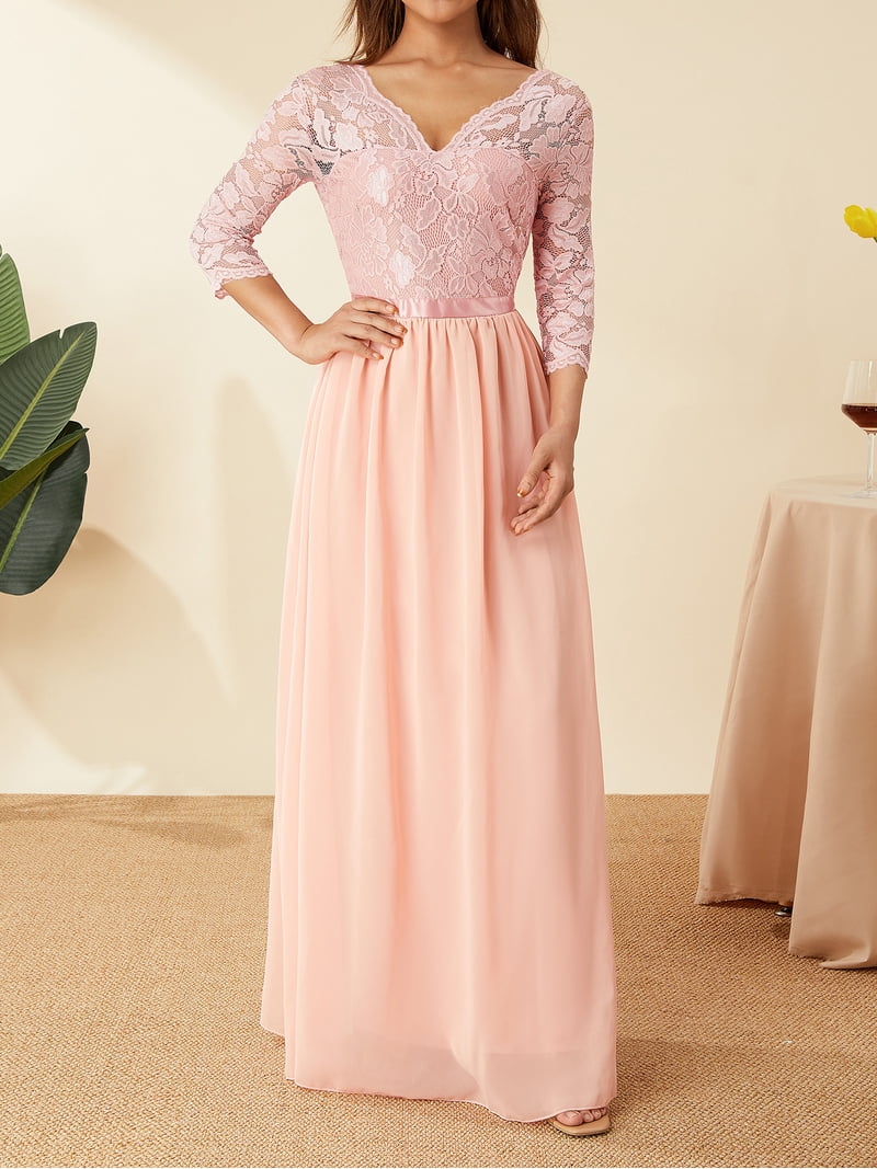 Women's V Neck Half Sleeves Lace Maxi Dress Evening Party Elegant Dresses  Long Formal Evening Gown for Wedding Guest - Walmart.com