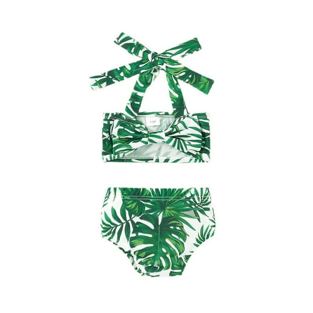 Two-Piece Swimsuit Toddler Split Swimsuit Girls Hanging Neck Bowknot Short Top Shorts Swimsuit Girls Tropical Botanical Print Hanging Neck Swimsuit Two Piece Set 3-18Months