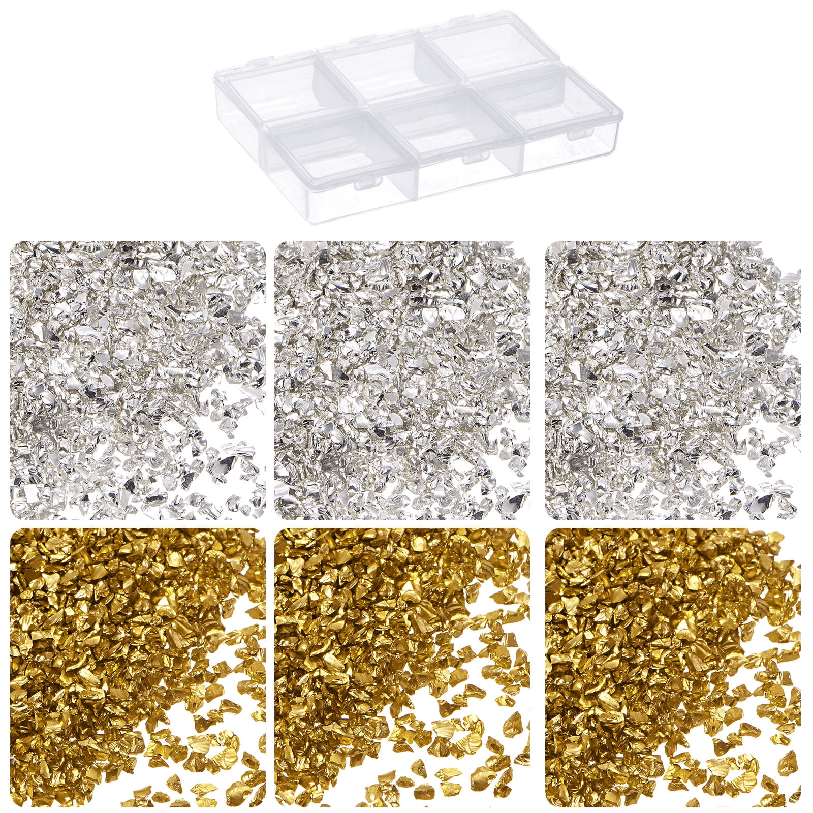 33g Crushed Glass Chips 2 Colors 1-3mm, Gold Tone Silver Tone