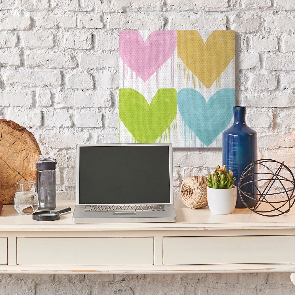Stupell Industries Colorful Painted Hearts Drip Collage Pink Blue Canvas Wall Art Design by Lindsay Rodgers, 36" x 36"
