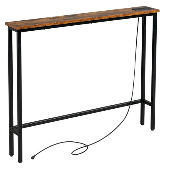 XgoodX Bar Table Narrow Long Kitchen Dining Table Sturdy Metal Frame Industrial-Rustic Brown