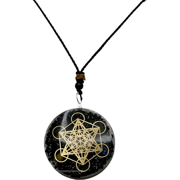 Shungite Orgonite Metatron Cube Pendant Necklace for Men Women