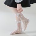thumbnail image 5 of Girls Sheer Mid Calf Socks with Ruffle Cuff Bow and Textured Dot Pattern Lightweight Dress Socks for Kids Daily Wear, 5 of 5