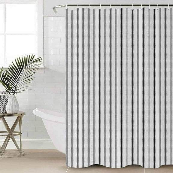 Black Striped Shower Curtain Set with Hooks, Black White Stripes Farmhouse Waterproof Fabric Stall Shower Curtains for Bathroom and Bathtub 72"W x 78"L (Pack of 1)