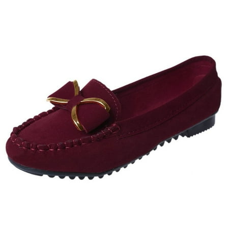 hopeusnice Women s Suede Bowknot Loafers Slip On Flats Comfortable Driving Shoes Loafer Flats Soft Sole Comfortable Walking Shoes Wine 36