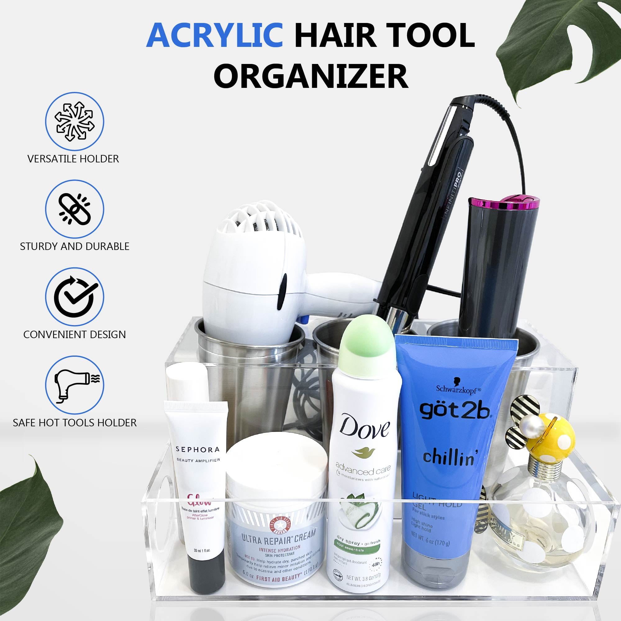 NIUBEE Hair Tool Organizer, Acrylic Hair Dryer and Styling Tool