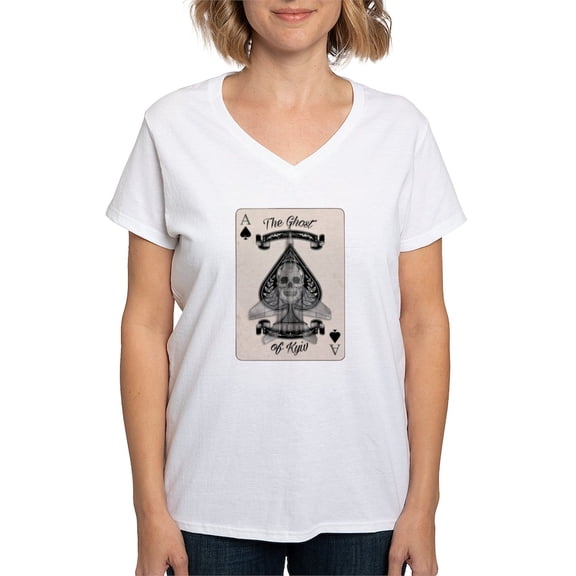 CafePress - The Ghost Of Kyiv Ace Of Spades Pro Ukra T Shirt - Womens Cotton V-Neck T-shirt