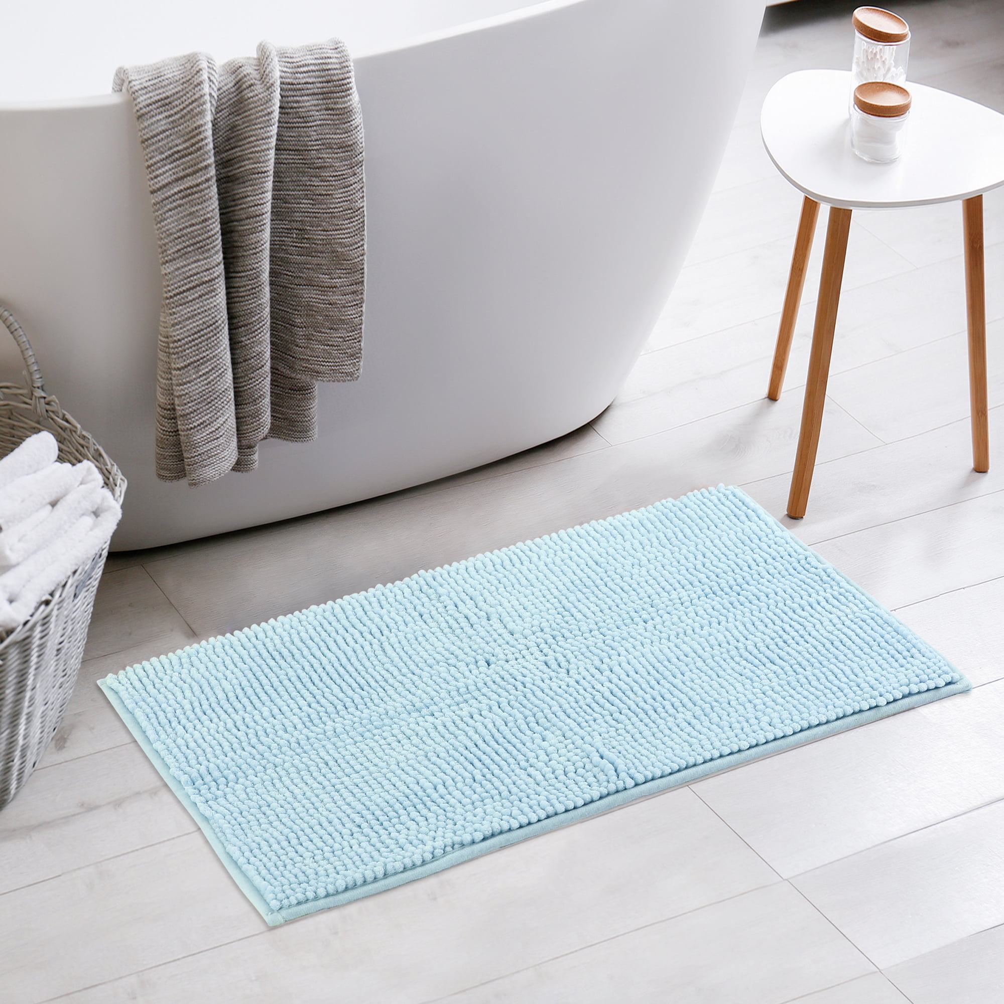 Unique Bargains 2 Pcs Microfiber Non-Slip Bathroom Mat Plush Fluffy Quick Dry Bath Rugs Blue 16" x 24"