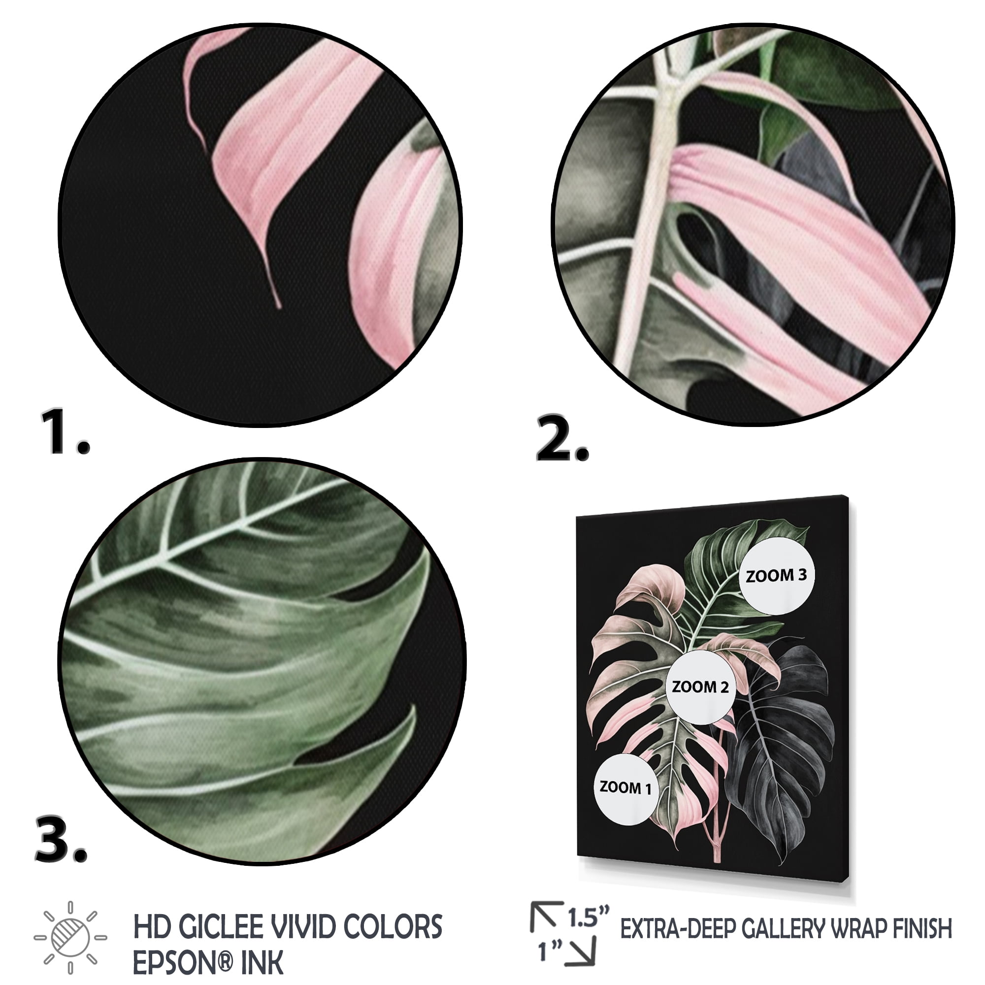 Designart Pink And White Philodendron Leaf II Canvas Wall Art