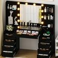 thumbnail image 3 of Ktaxon Large Makeup Vanity with 9 Drawers, Flutted Vanity Table Set with Lighted Mirror, Get Ready with Me, Black, 3 of 8