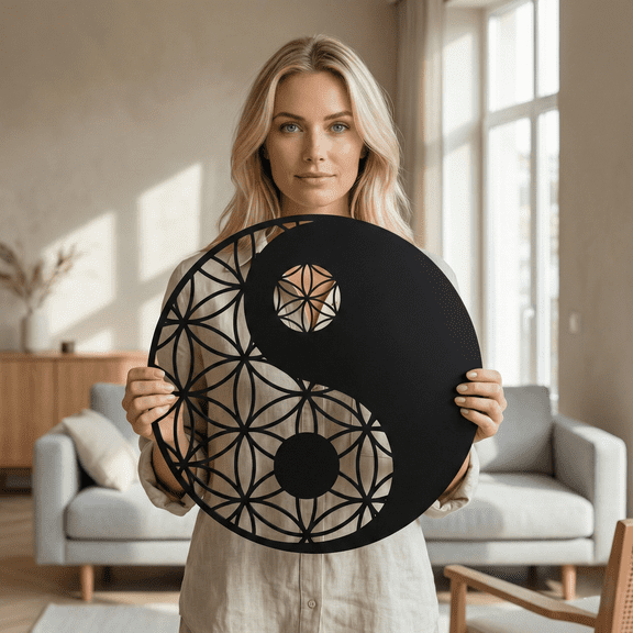 Yin Yang Metal Wall Decor for Home and Outside - Wall-Mounted Geometric Wall Art Decor - Drop Shadow 3D Effect Wall Decoration for Living Room Bedroom