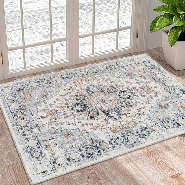 Vintage Area Rug x Washable Living Room Rug Indoor Print Accent Rugs for Bedroom Distressed Thin Throw Rugs Carpet for Living Room Kitchen Entryway