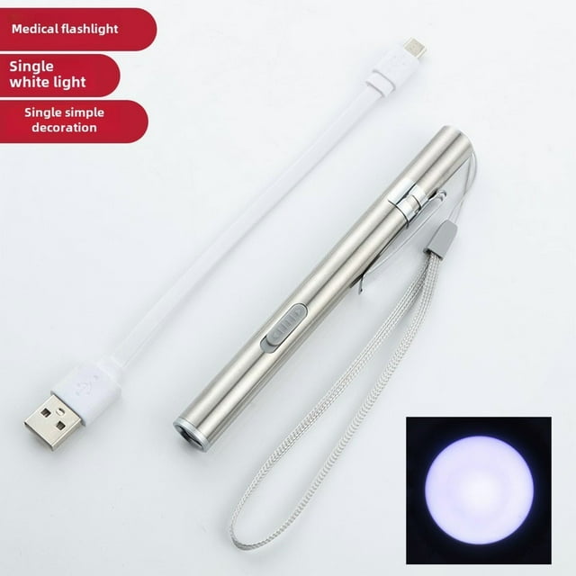 Medical-Grade USB Rechargeable Flashlight with Rear-Press Switch: Single-LED White Light, Dual Yellow/White Illumination for Oral Exams, Pupil Checks & Morning Inspections – Portable, Durable Design