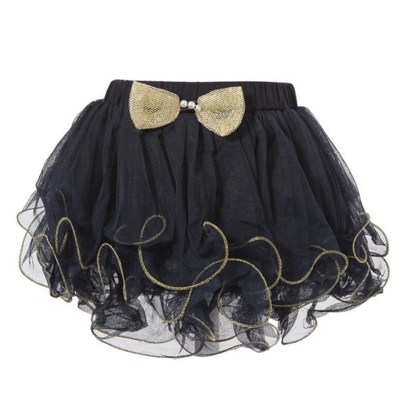 Little Girls Navy Gold Trim Bow Accent Tutu Skirt 1/2