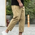 thumbnail image 3 of SWSMCLT Men's Tapered Chino Pants Cotton Slim Fit Casual Dress Pants Comfy Harem Capri Trousers Ankle Length Slacks 106 Khaki 28, 3 of 4