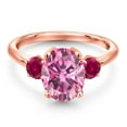 thumbnail image 3 of Gem Stone King 18K Rose Gold Plated Silver Ring Pink Moissanite and Created Ruby (3.32 Cttw), 3 of 6