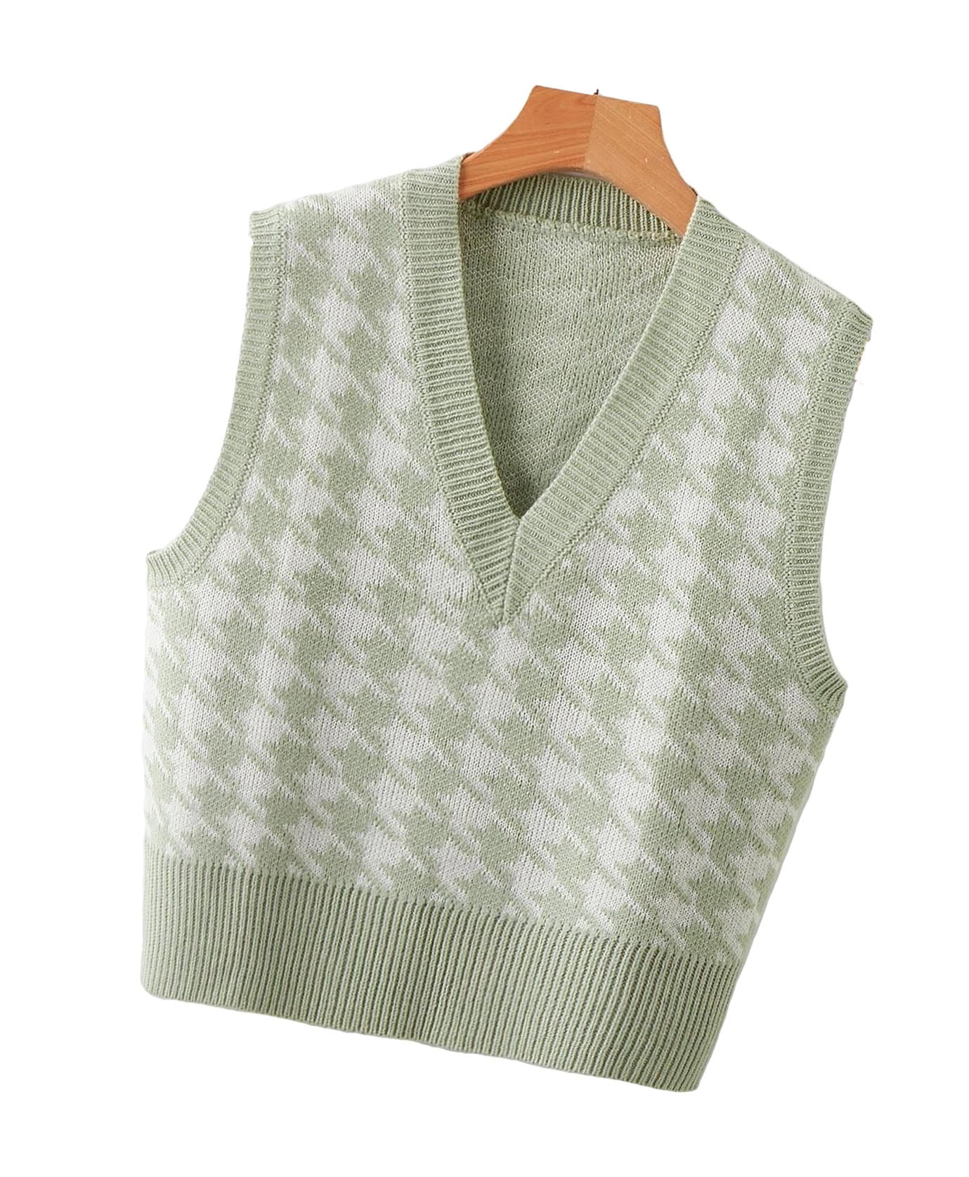 Womens Sweater Vests Casual Houndstooth V neck Mint Green S - Walmart.com