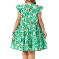 thumbnail image 4 of DARING DIVA Plus Size Boho Flutter Sleeves Round Neck Floral Print Dress 3X Green, 4 of 7