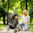 thumbnail image 6 of Pet Stroller (Dot Black) Dog Cat Small Animals Carrier Cage 4 Wheels Folding Flexible Easy to Carry for Jogger Jogging Walking Travel Up to 30 Pounds with Sun Shade Cup Holder Mesh Window, 6 of 10