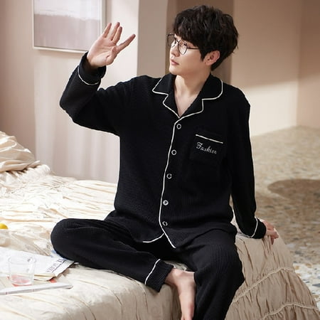 

DanceeMangoo Mens Pajamas Set Autumn Winter Leisure Elastic Waist Men Sleepwear Cotton Mens Long Sleeve Nightshirt Trousers Home wear Cloth