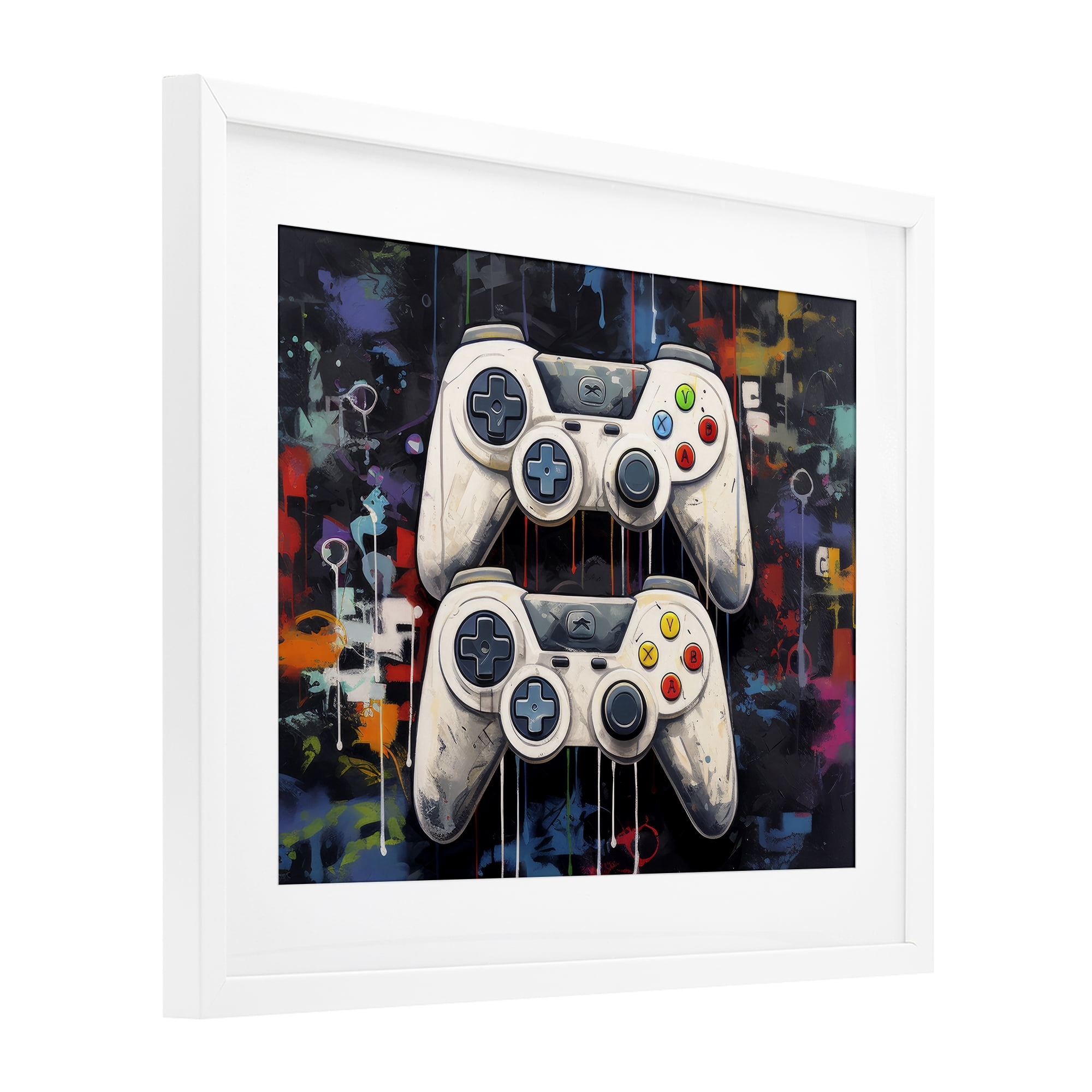 Stupell Industries Joystick Journeys with Paint Splatter White Framed Print Under Glass, design by Lazar Studio